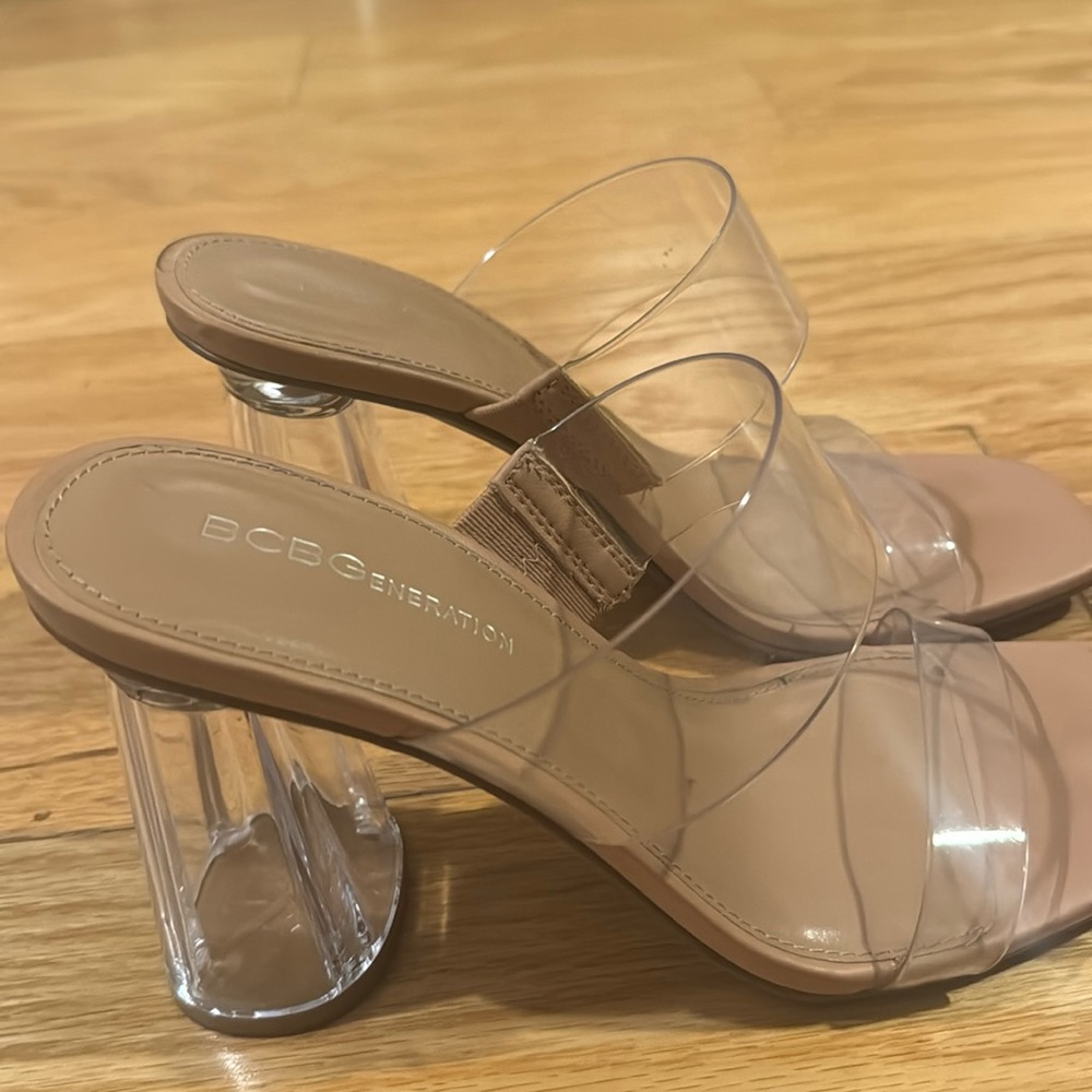 BCBGeneration Parisa clear block heel sandal sz 7 WORN ONCE